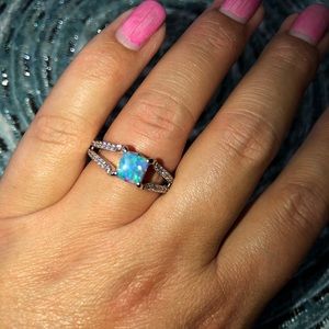 Baby blue fire opal ring size 7